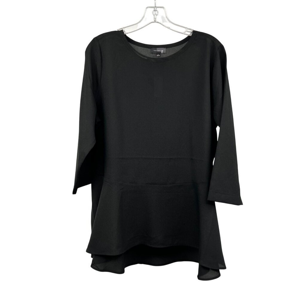 The Limited Sheer Blouse Ruffle Hem 3/4 Sleeve Black Size Large New